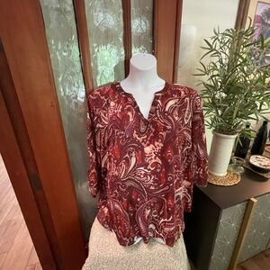 Paisley Print Blouse in Red and White